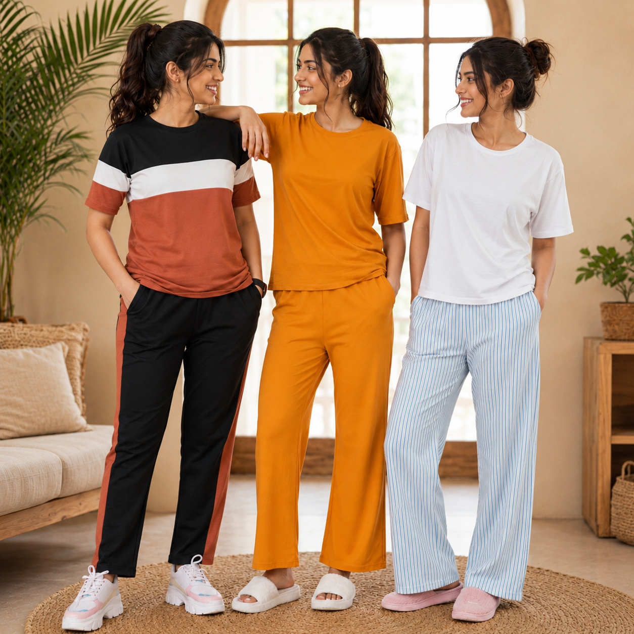 3 Cotton T-Shirt + Trouser Set (T-4)