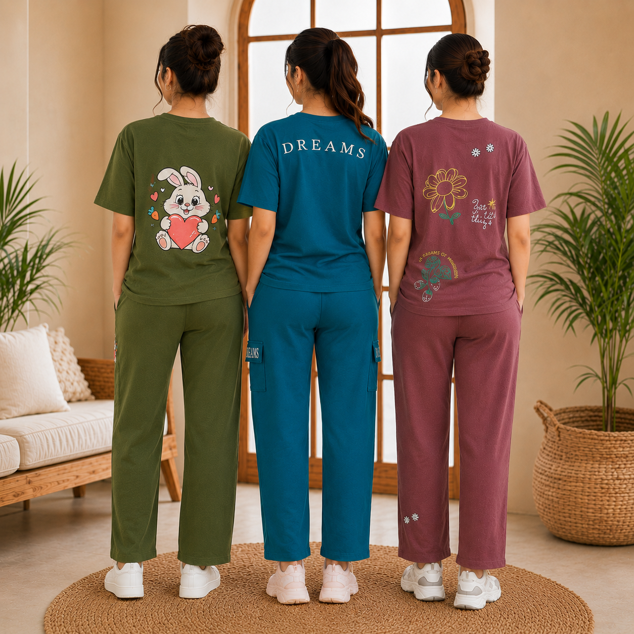 3 Cotton T-Shirt + Trouser Set (T-8)